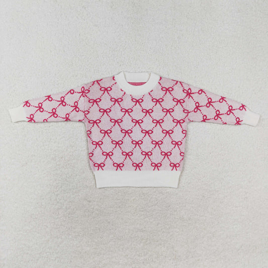 GT0687 Girls Boutique Fashion Bows Pink White Long Sleeve Sweater  RTS Free Shipping Over 2 KG