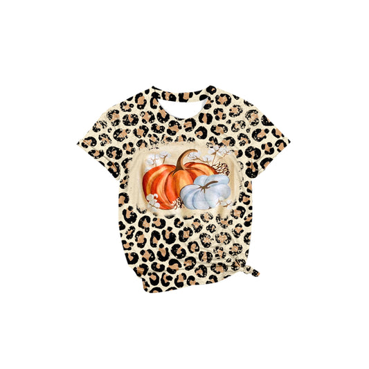 Preorder GT0688 NO MOQ pumpkin leopard short sleeve top