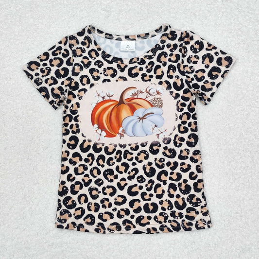 GT0688 Leopard print pumpkin short sleeve top