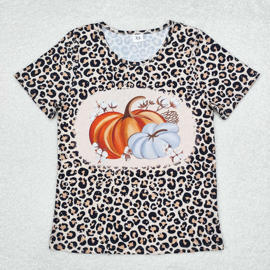 GT0689 Pumpkin leopard print short-sleeved top for adult women