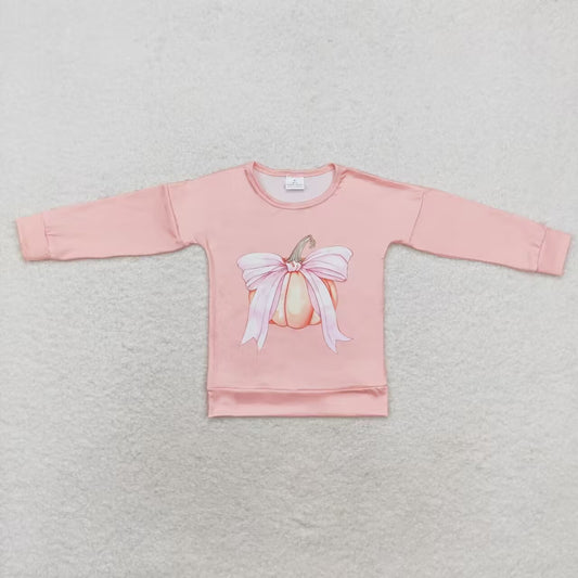 GT0692 Bow pumpkin pink long-sleeved top