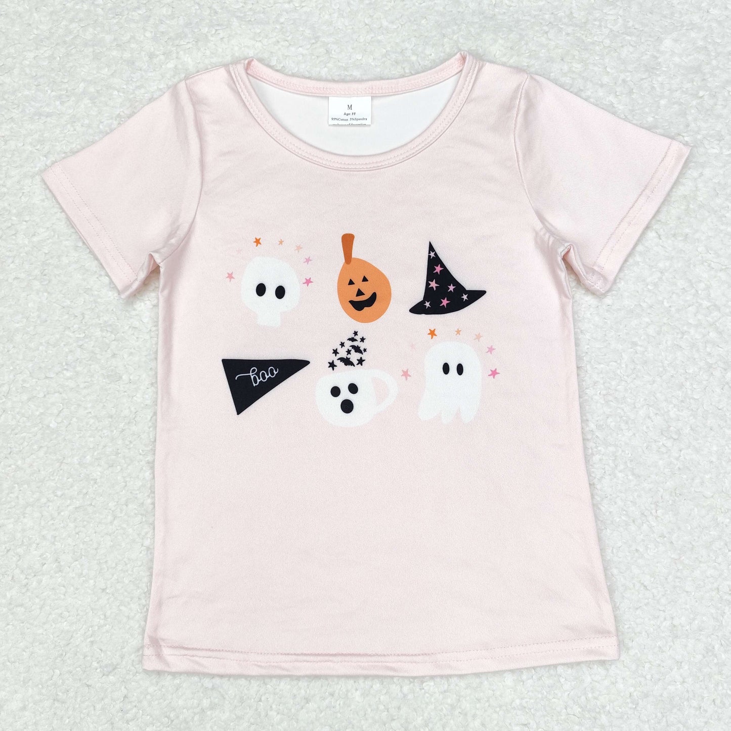 GT0698 Halloween Ghost pumpkin pink short-sleeved top