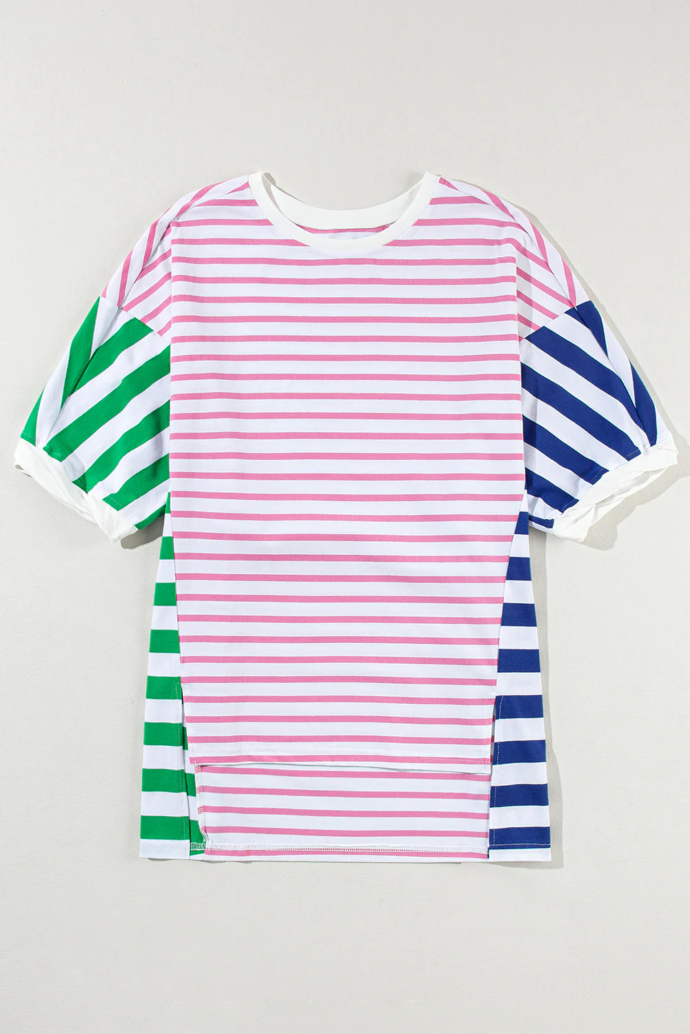 Preorder GT0707 NO MOQ adult female pink turquoise striped short-sleeved top