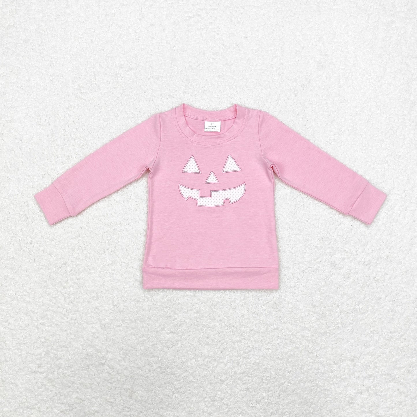 GT0717 Embroidery Halloween Demon smile pink long sleeve top