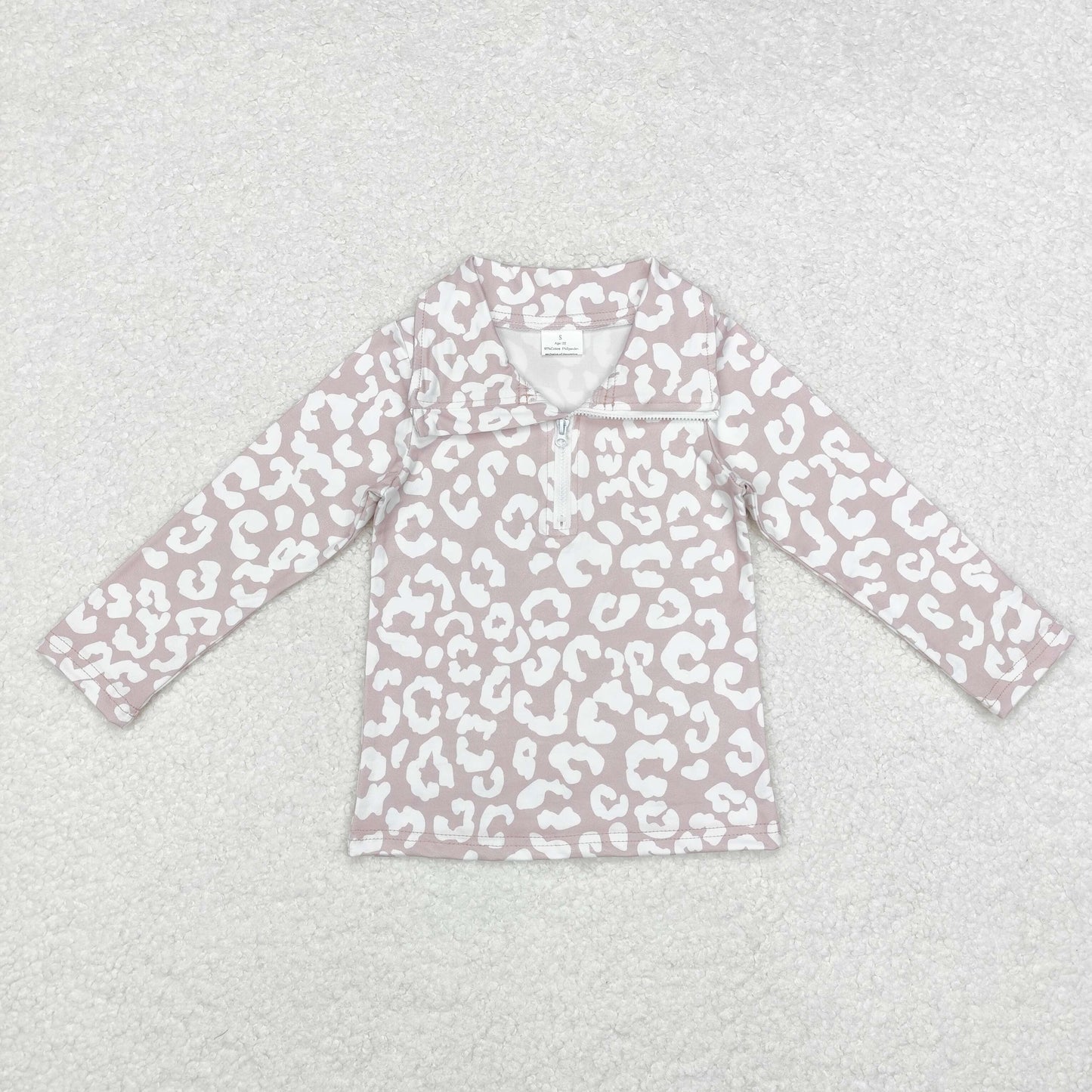 GT0720 Pink and white printed zipper long-sleeved top