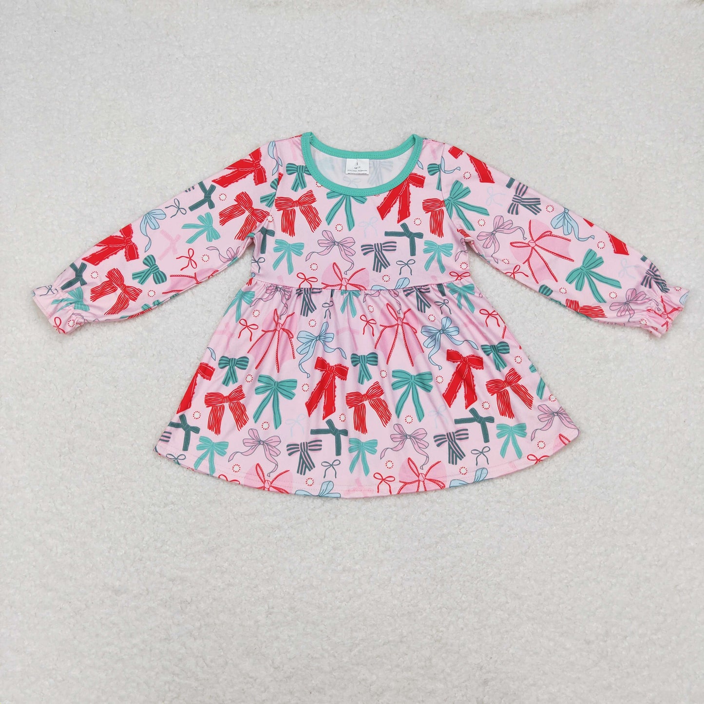 GT0721 Girls Boutique Bows Pink Green Tunic Long Sleeve Top RTS Free Shipping Over 2KG