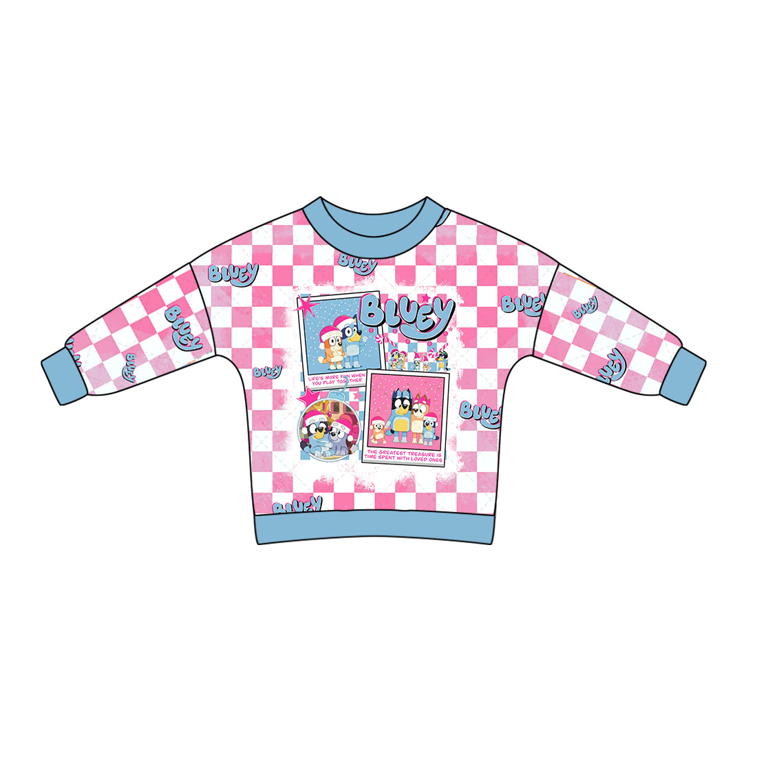 Preorder GT0732 bluey Christmas pink and white plaid long-sleeved top