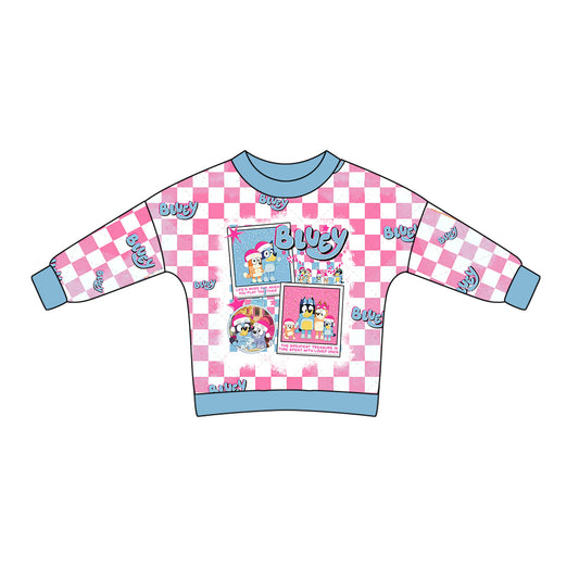 Preorder GT0732 bluey Christmas pink and white plaid long-sleeved top