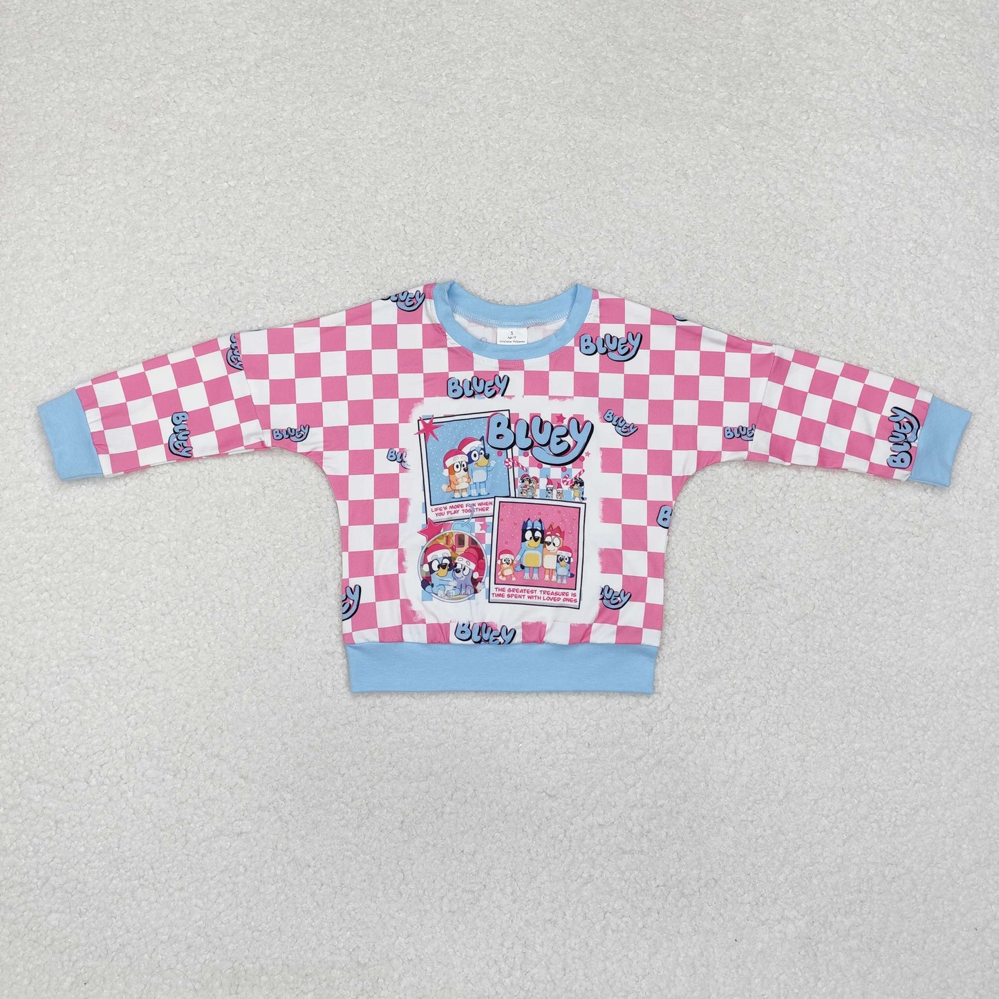 GT0732 Christmas pink and white plaid long-sleeved top