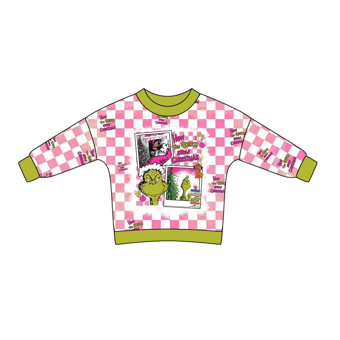 Preorder GT0733 grinch Christmas pink and white plaid long-sleeved top