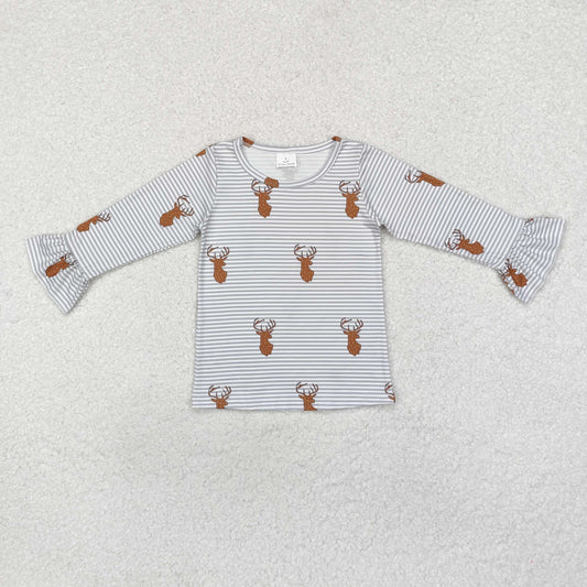 GT0739 Deer Stripe Flare Long Sleeve Girls Top RTS 202509 Sibling