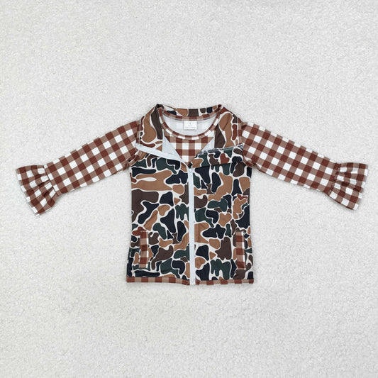 GT0741 Brown Plaid Long-Sleeved Girls Top with Vest Coat Set RTS 202509