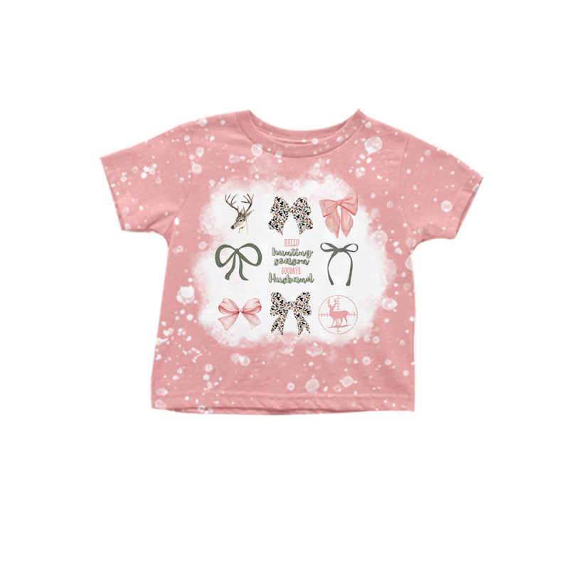 Preorder GT0748 Deer camo bow print pink short-sleeved top