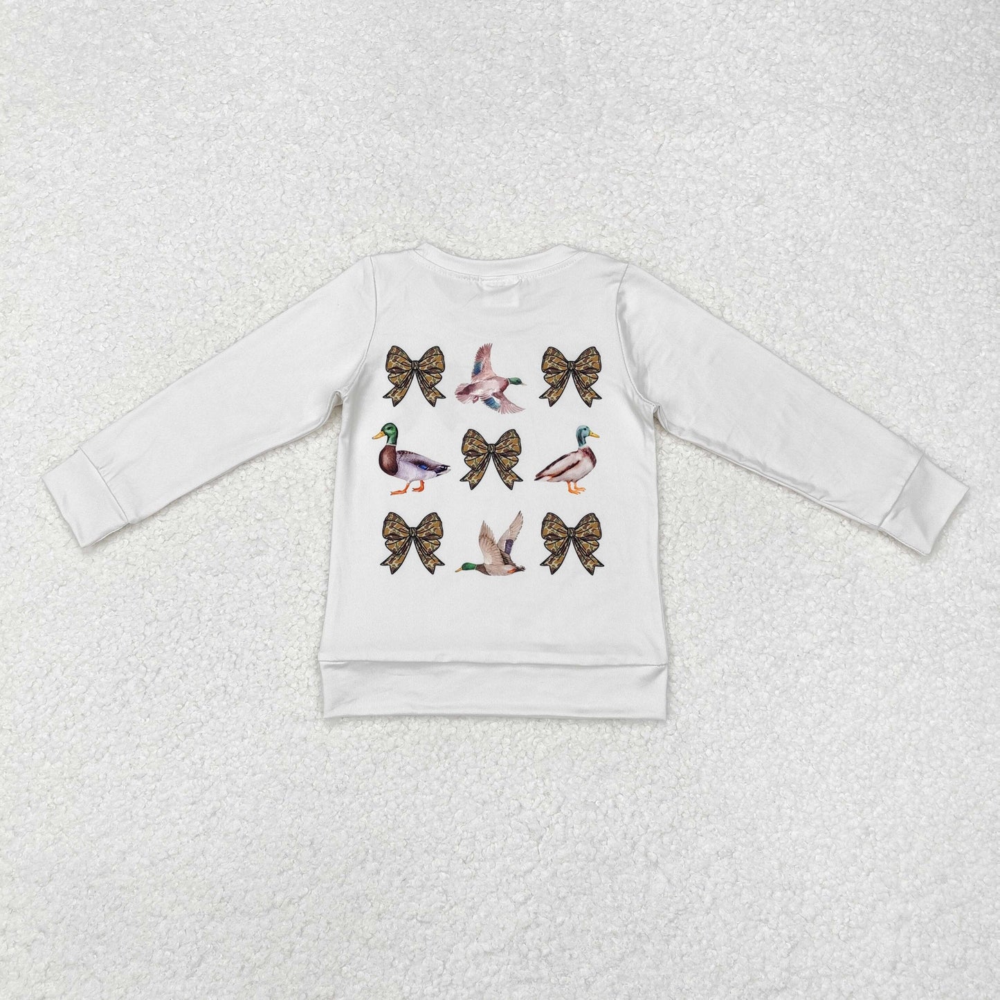 GT0759 Duck Hunting Bow Pattern White Long Sleeve Girls Top RTS 202509