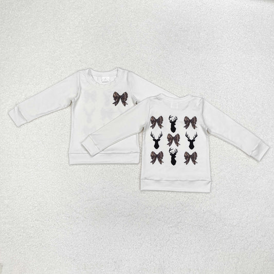 GT0760 Elk Camo Bow Pattern White Long Sleeve Girls Top RTS 202509