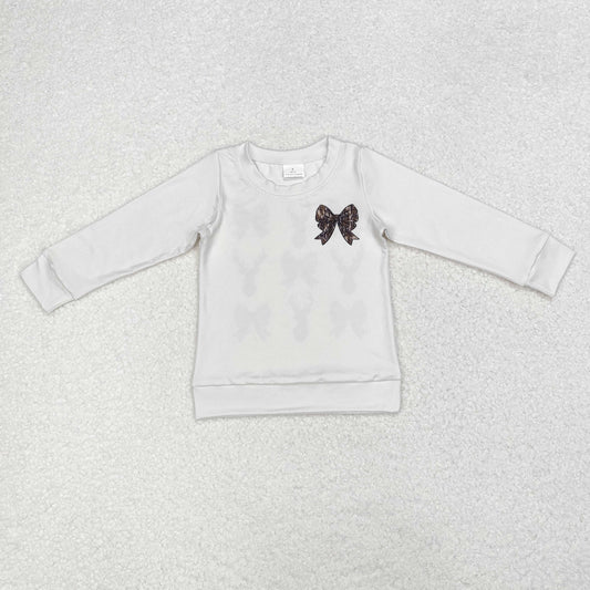 GT0760 Elk Camo Bow Pattern White Long Sleeve Girls Top RTS 202509