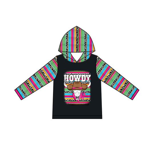 Preorder GT0775 howdy Alpine bull Head colored striped black hooded long-sleeved top