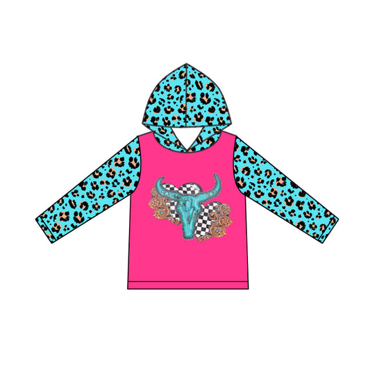 Preorder GT0776 Plaid love Alpine bull head leopard blue red hooded long-sleeved top