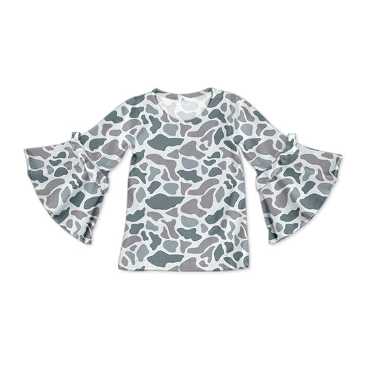 Preorder GT0788 Camouflage gray-blue flared sleeve long sleeve top high quality