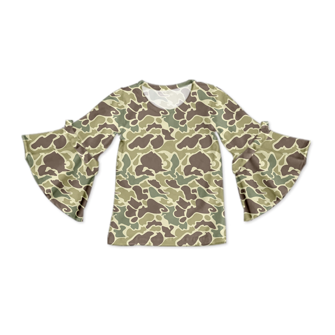 Preorder GT0789 Camouflage brown green flared sleeve long sleeve top high quality