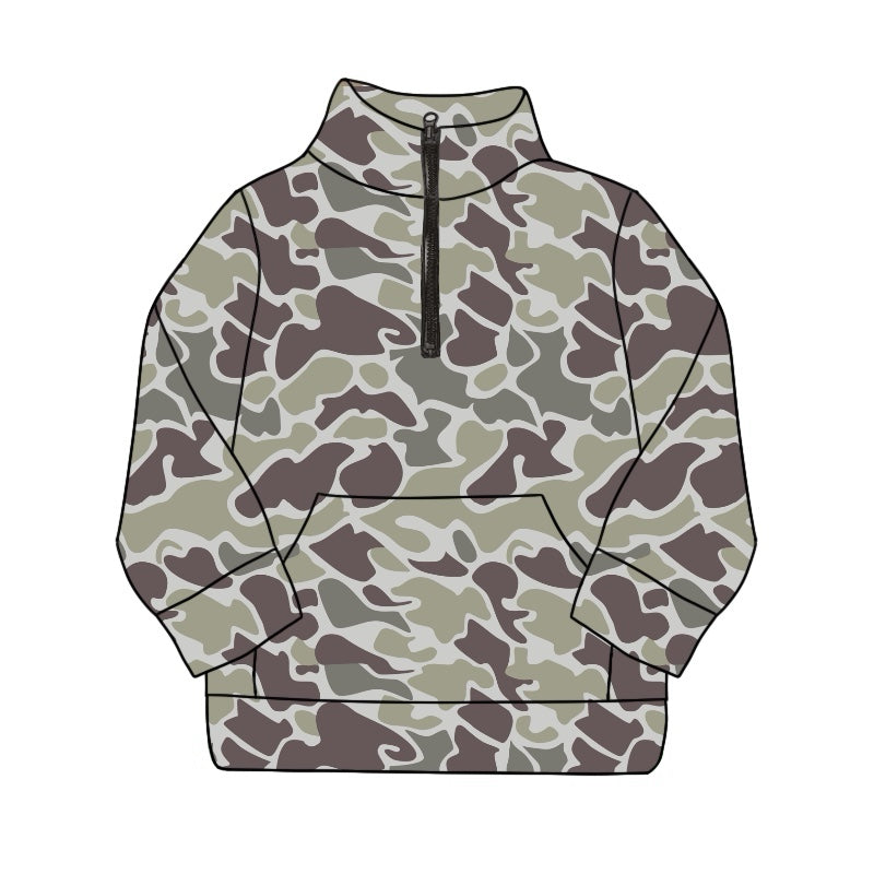 Preorder GT0827 Adult women's pocket camo zipper long sleeve top