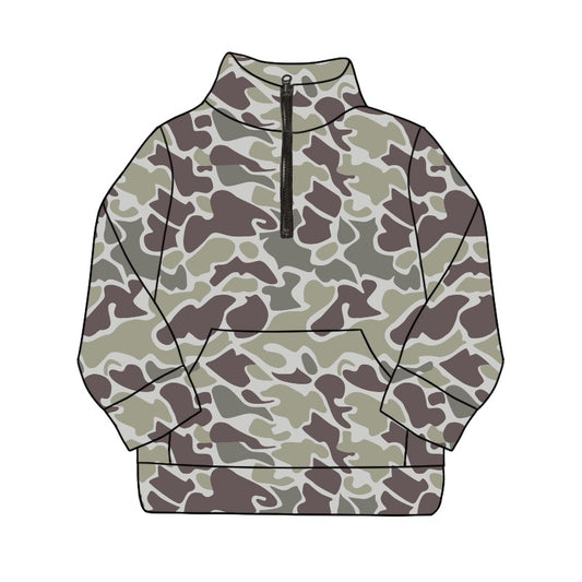 Preorder GT0827 Adult women's pocket camo zipper long sleeve top