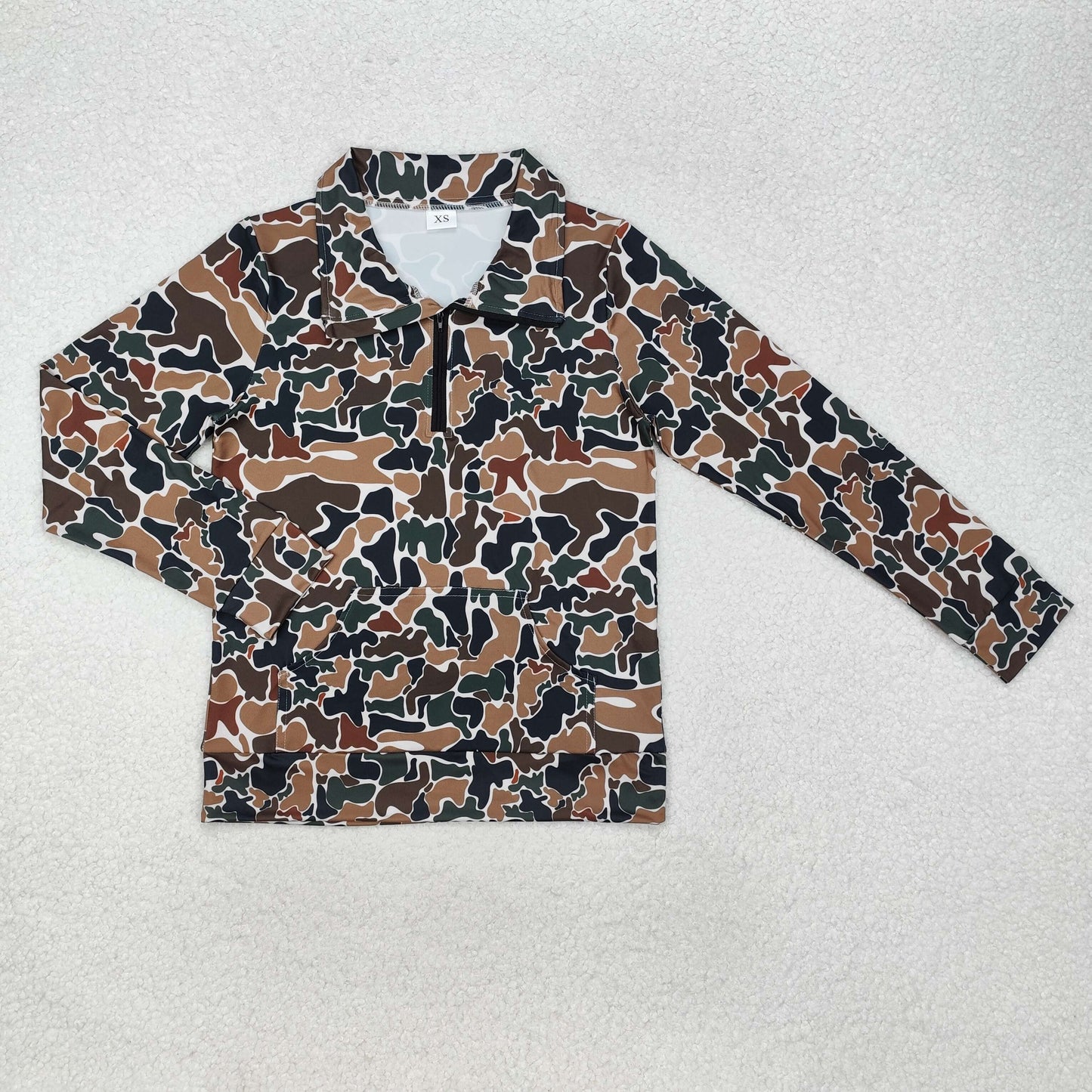 GT0829 Adult Female Brown Green Camouflage Pocket Zip Collar Long Sleeve Top RTS 20241127