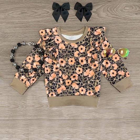 Preorder GT0843 Floral black leopard lace long-sleeved top