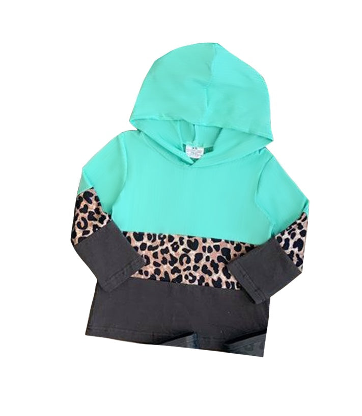 Preorder GT0846 Leopard-print grey-green hooded long-sleeved top