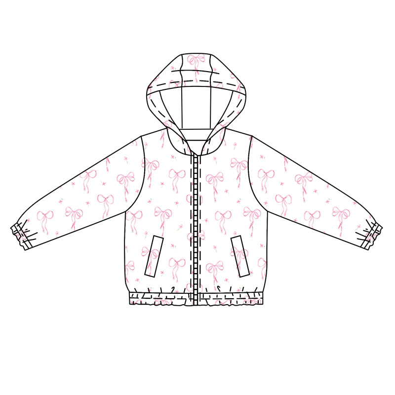 Preorder GT0854 White chain hooded long-sleeved top with bow pattern