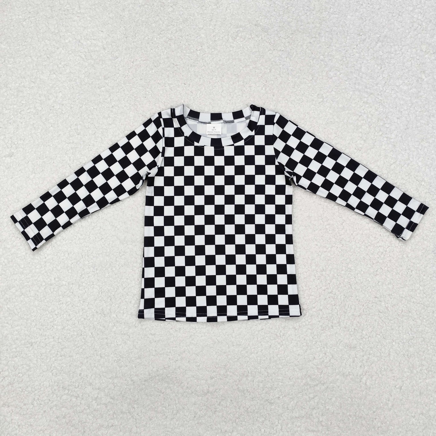 GT0864 Black White Plaid Long Sleeve Girls Top RTS 20241128