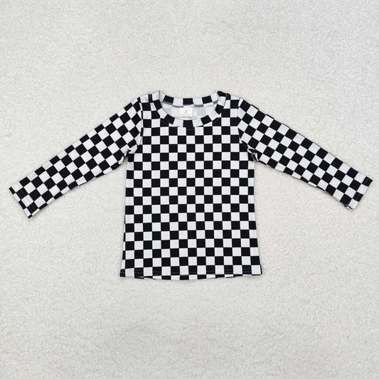 GT0864 Black White Plaid Long Sleeve Girls Top RTS 20241128