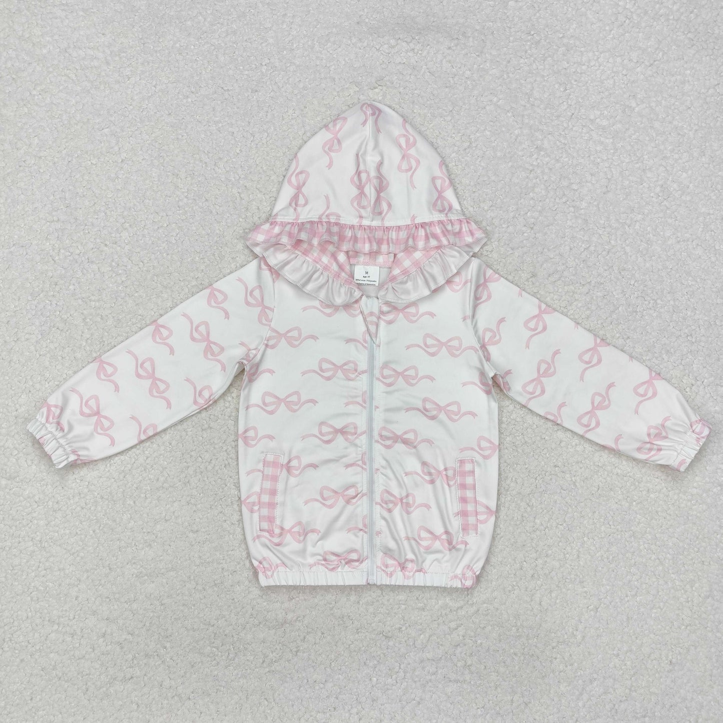 GT0873 Bows Pink Plaid Ruffle Long Sleeve Girls Top  Hoodie RTS 20241130