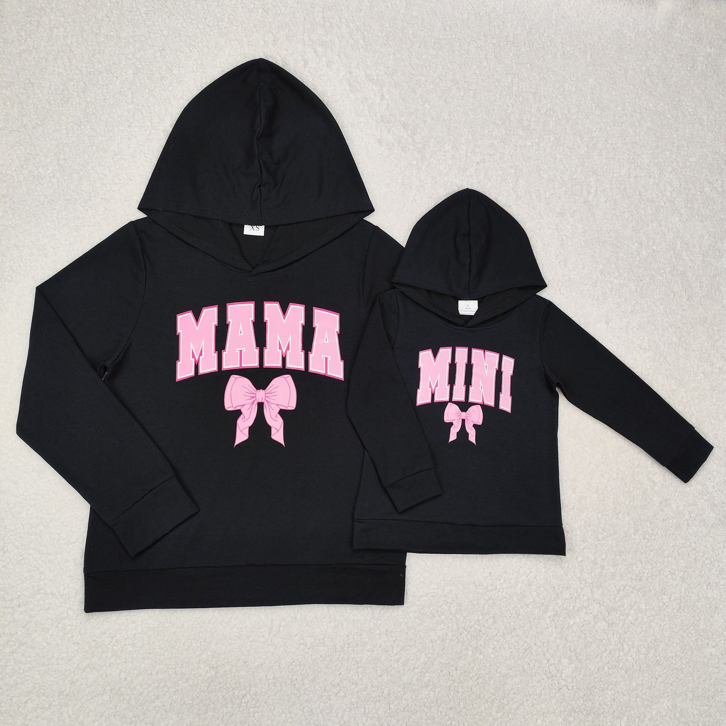 GT0901 Adult Girl outfit Black Hoodie long sleeve top with MAMA  bow outfit RTS 202412