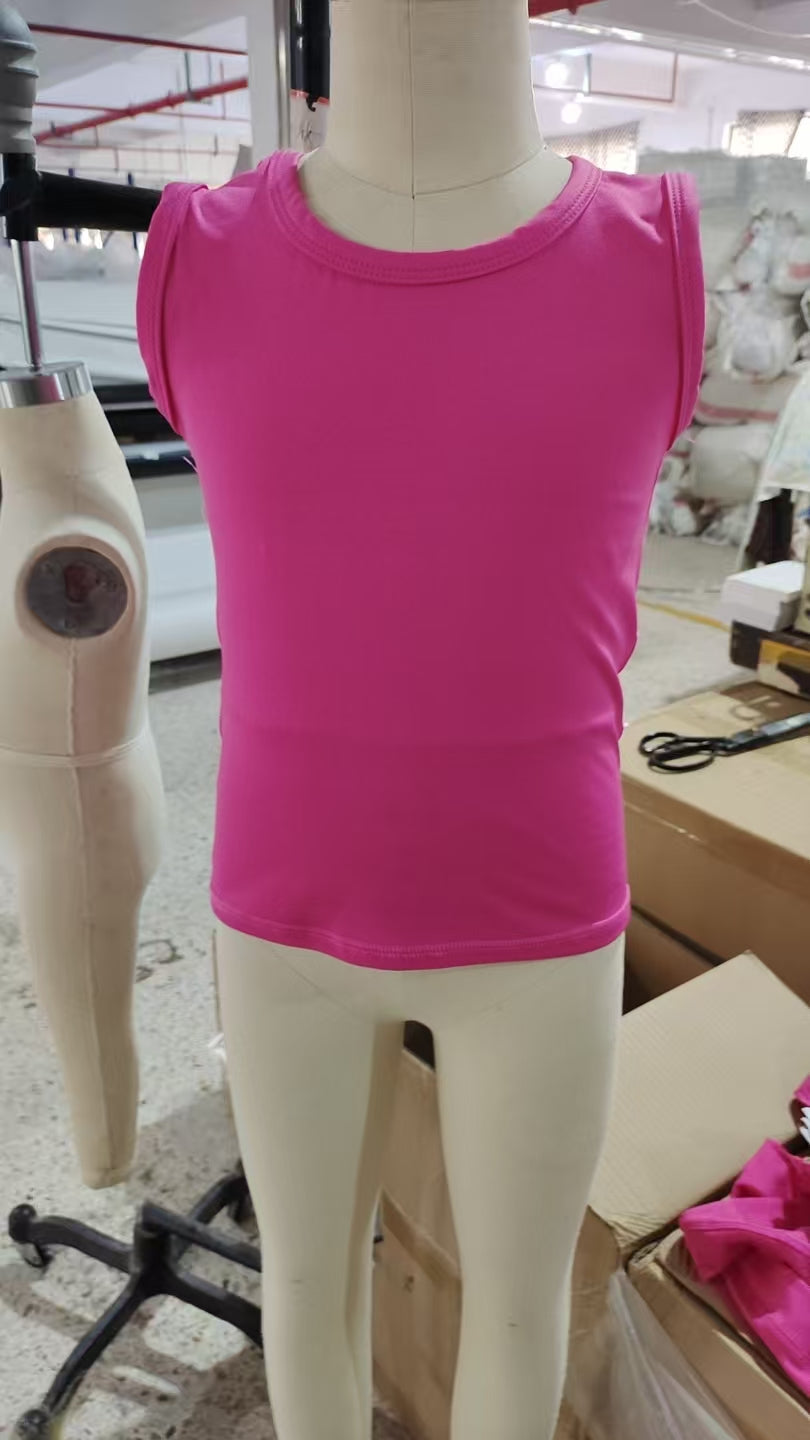 GT0982 Pure Rose Red Yoga Milk Silk Sleeveless Top Shirts Girls Boutique clothes  202505 RTS