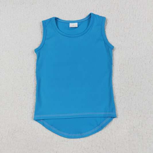 GT0986 Pure Blue Yoga Milk Silk Sleeveless Top Shirts Girls Boutique clothes  202505 RTS