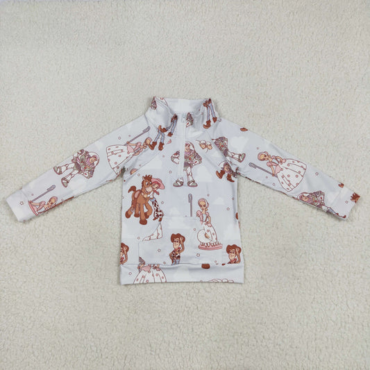 GT0989 Cartoon Pattern White Stand-up Long Sleeve Top Shirts Girls Boutique clothes  202505 RTS
