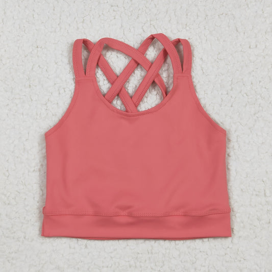 GT1004 Pure Coral Red Yoga Milk Silk Halter Vest Girls Boutique Outfits 202506 RTS