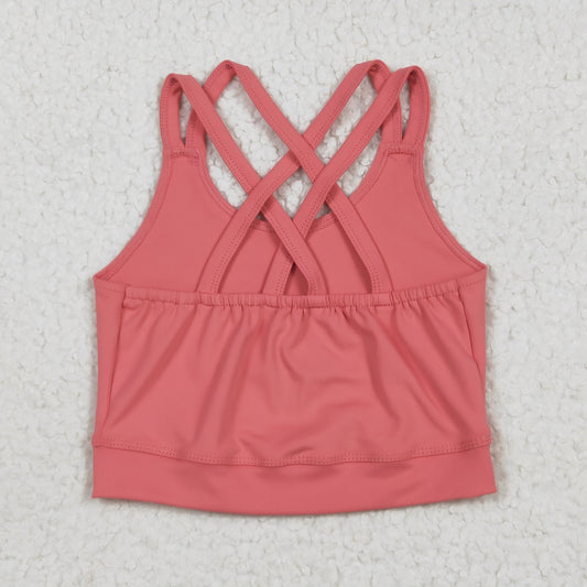 GT1004 Pure Coral Red Yoga Milk Silk Halter Vest Girls Boutique Outfits 202506 RTS