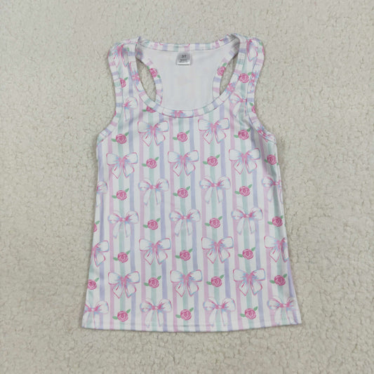 GT1014 Flower Bows Blue Pink Sleeveless Vest Yoga Shirts Girls Boutique clothes  202507 RTS