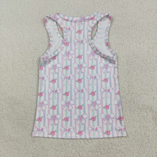 GT1014 Flower Bows Blue Pink Sleeveless Vest Yoga Shirts Girls Boutique clothes  202507 RTS
