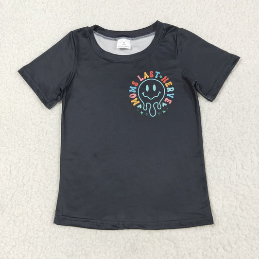 GT1026 Colored Letter Smile Face Flower Black Short Sleeve Top Shirts Girls Boutique clothes  202507 RTS