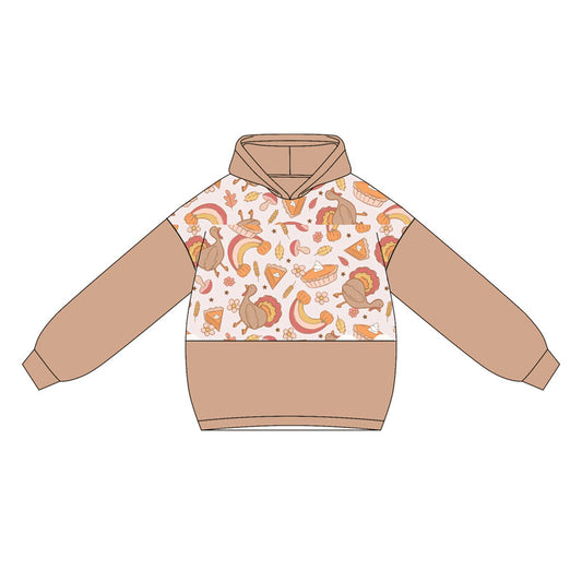 Preorder GT1031 Girls Turkey Pumpkin Rainbow Light Brown Hood Long Sleeve Top 202505