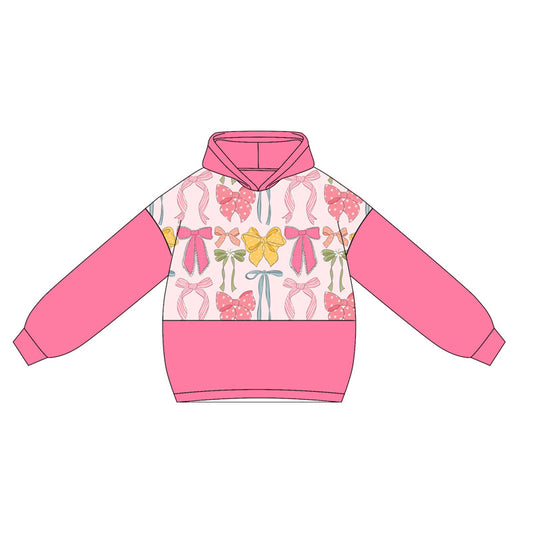 Preorder GT1034 Girls Colored Bow Rose Red Hoodie Long Sleeve Top 202505