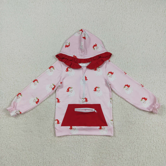 GT1047 Girls  Santa Claus Red Pocket Pink Zipper Hooded Long Sleeve Top 202508 RTS