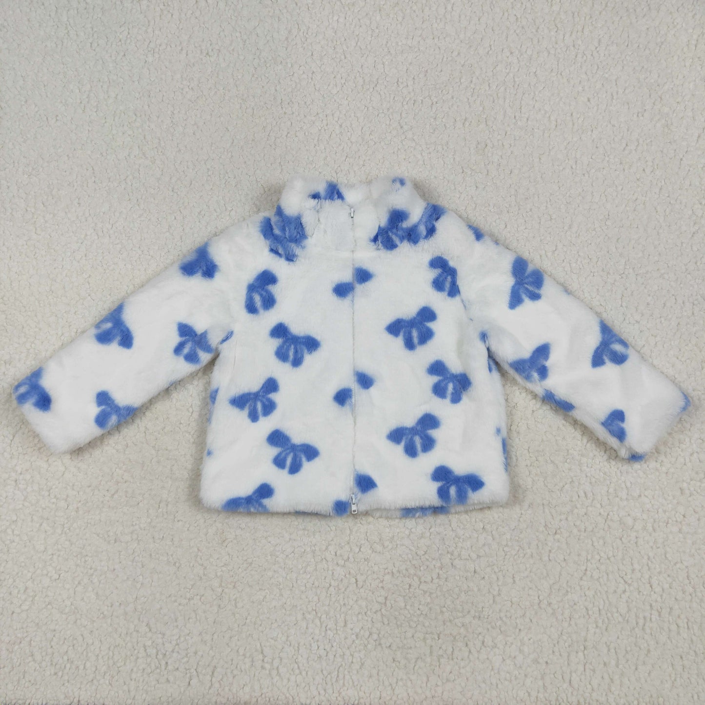 GT1049 Girls White Blue Bows Plush Jacket Long Sleeve Top 202506 RTS Free Shipping Over 2KG