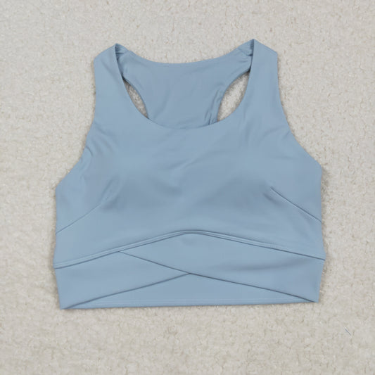 GT1056 Pre-Order Adult Women's Light Blue Cross Design Yoga Vest 202506 Local Warehouse
