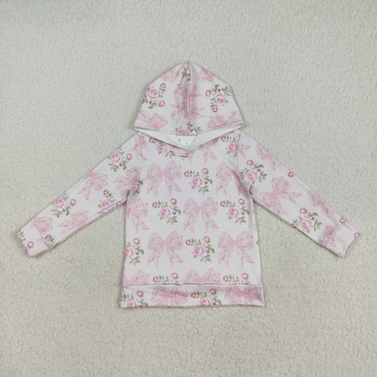GT1058 Girls Bow Flower Light  Pink Hooded Long Sleeve Top 202507 RTS