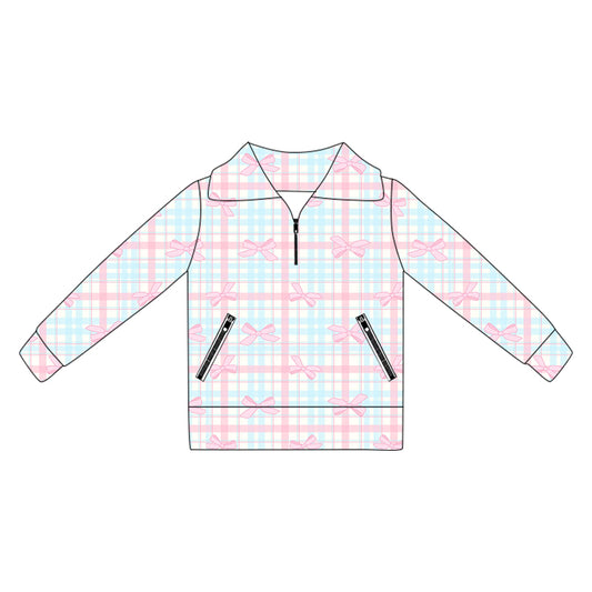 preorder GT1067 Girls Boutique Yoga Clothes Bows Pink Blue Stand-Up Zippy Long Sleeve Top 202505