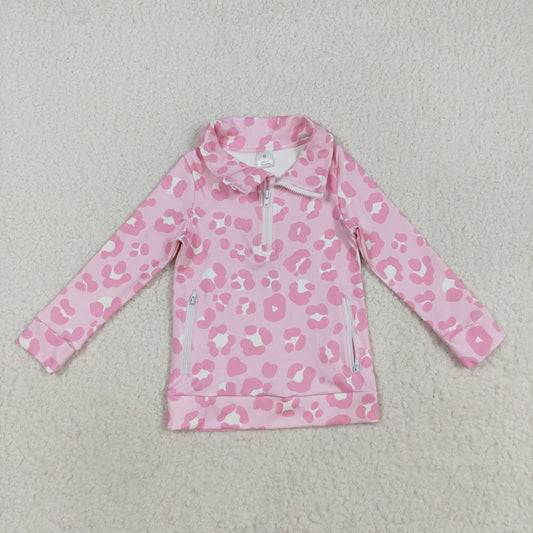 GT1070 Girls Boutique Yoga Clothes Pink Leopard Stand-Up Zippy Long Sleeve Top 202508 RTS